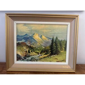 Vintage Cottagecore Framed Mountain Landscape Wall Art Grandmillennial Decor